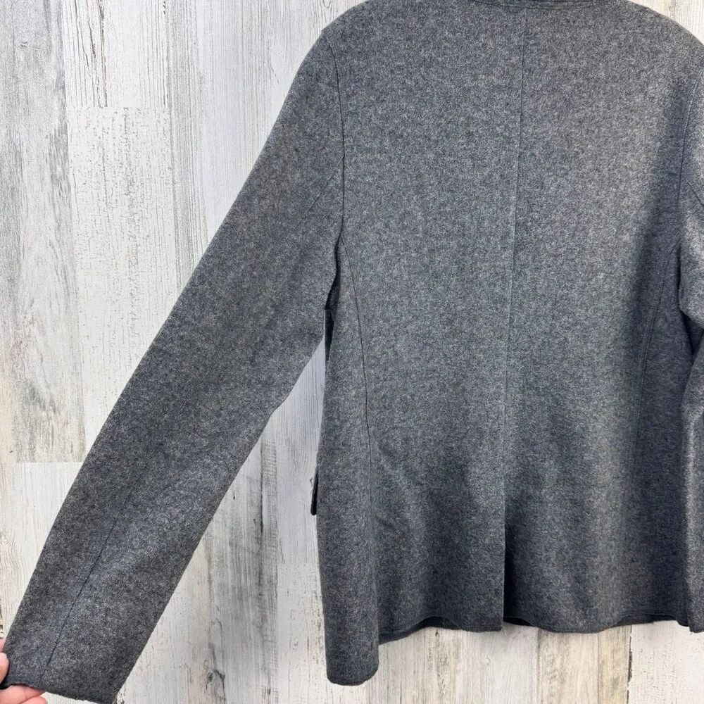 Talbots Petites Blazer Womens 12 Grey Wool Blend Jacket Felted Knit Lightweight - Picture 7 of 10